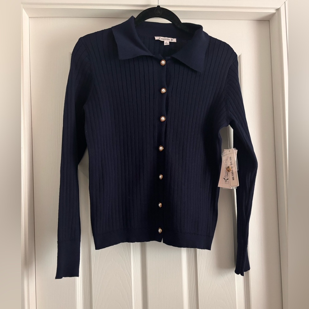 Nannette Navy Blue Ribbed Cardigan